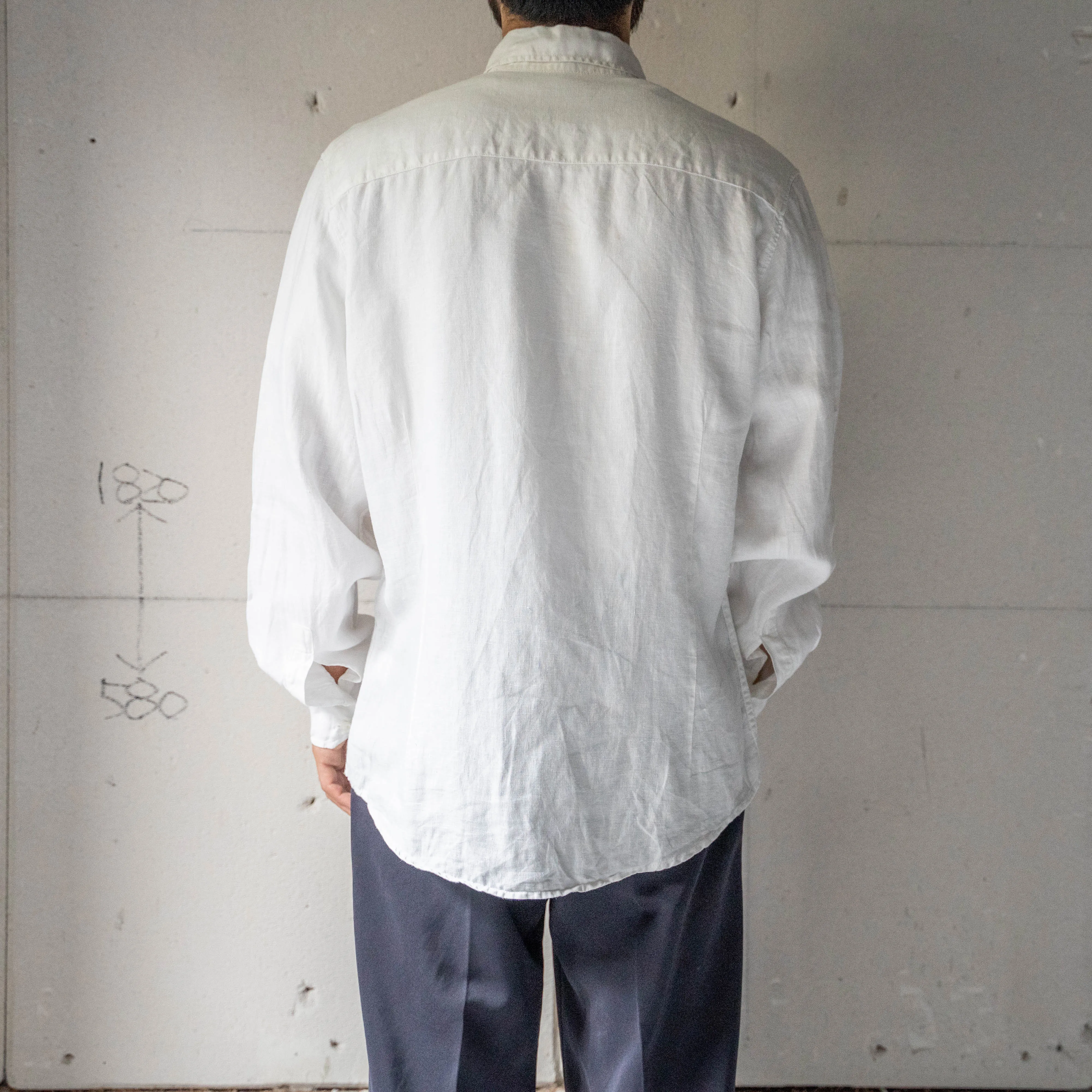 1990s white color all linen switching shirt