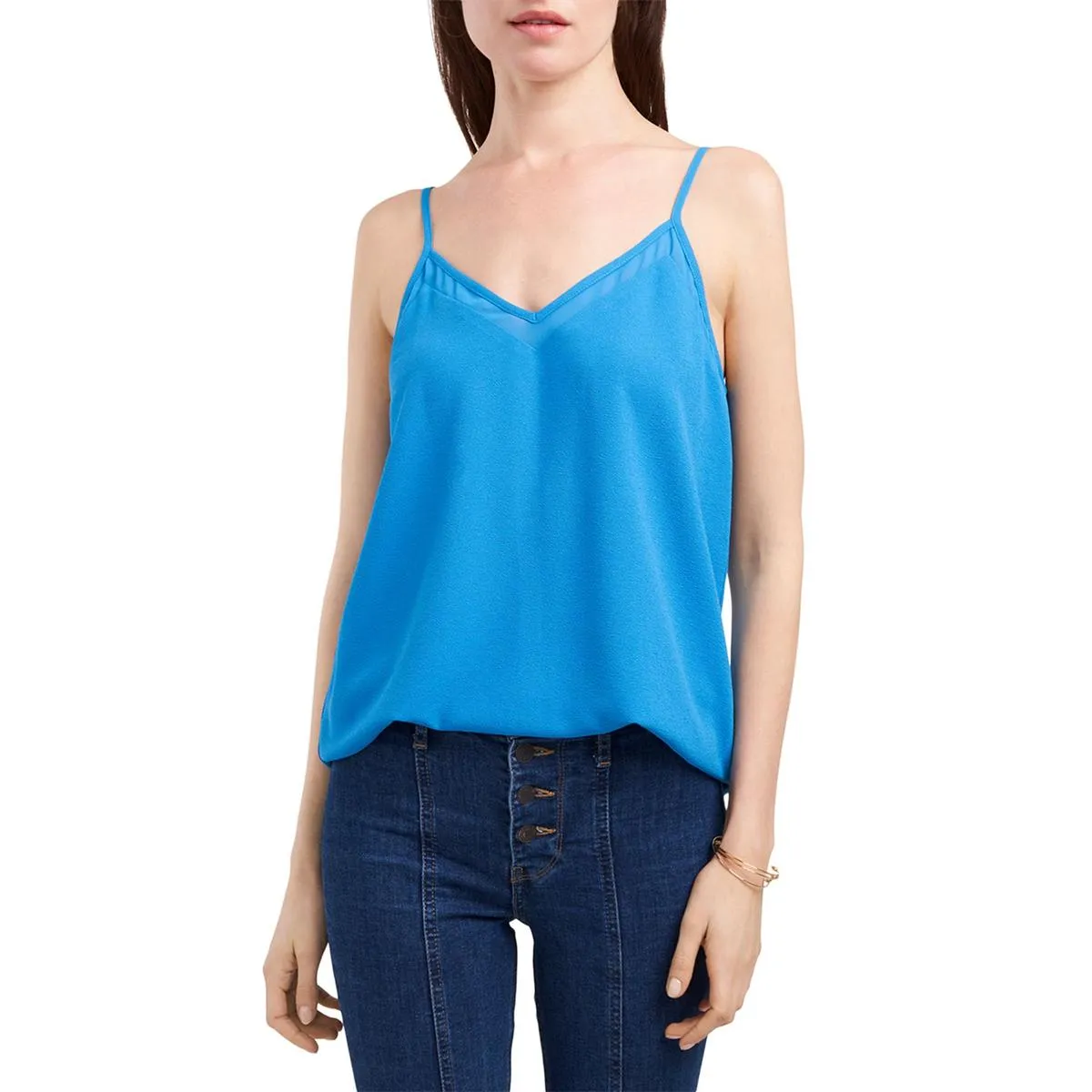 1.State Womens Mari Chiffon Trim V Neck Camisole Top