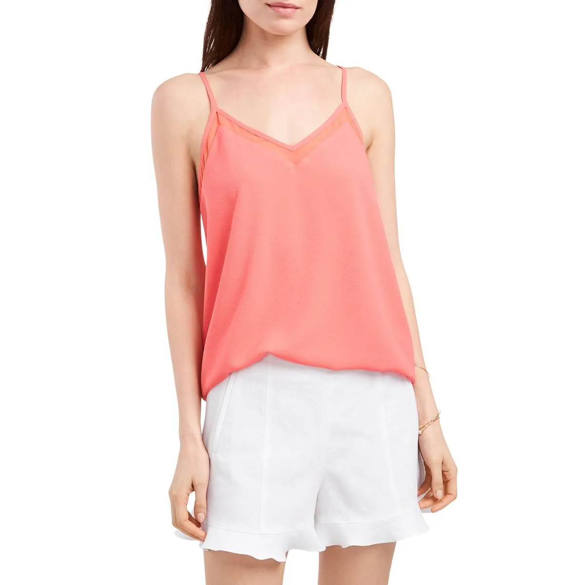 1.State Womens Mari Chiffon Trim V Neck Camisole Top