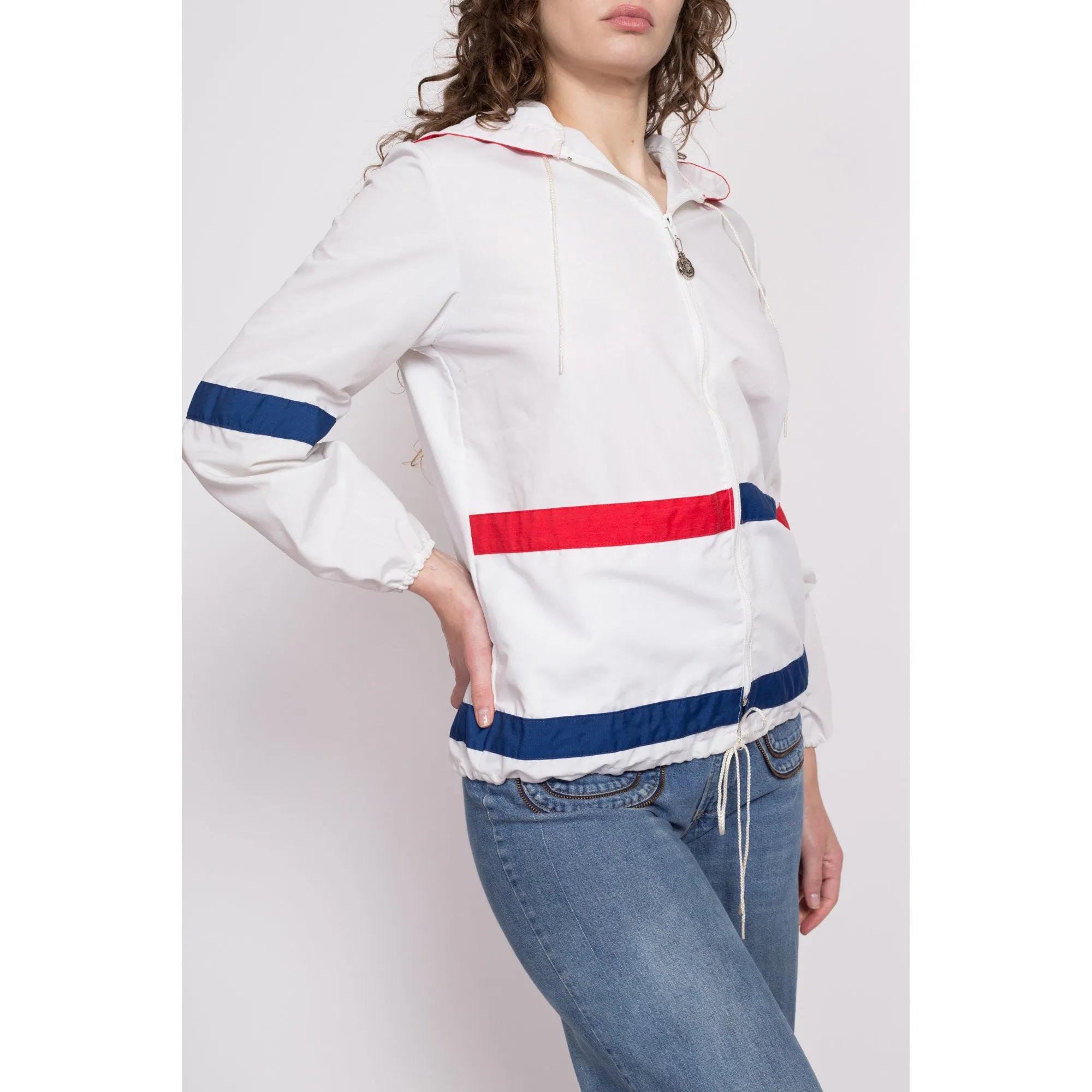 70s Mod Red White & Blue Striped Windbreaker - Petite Medium