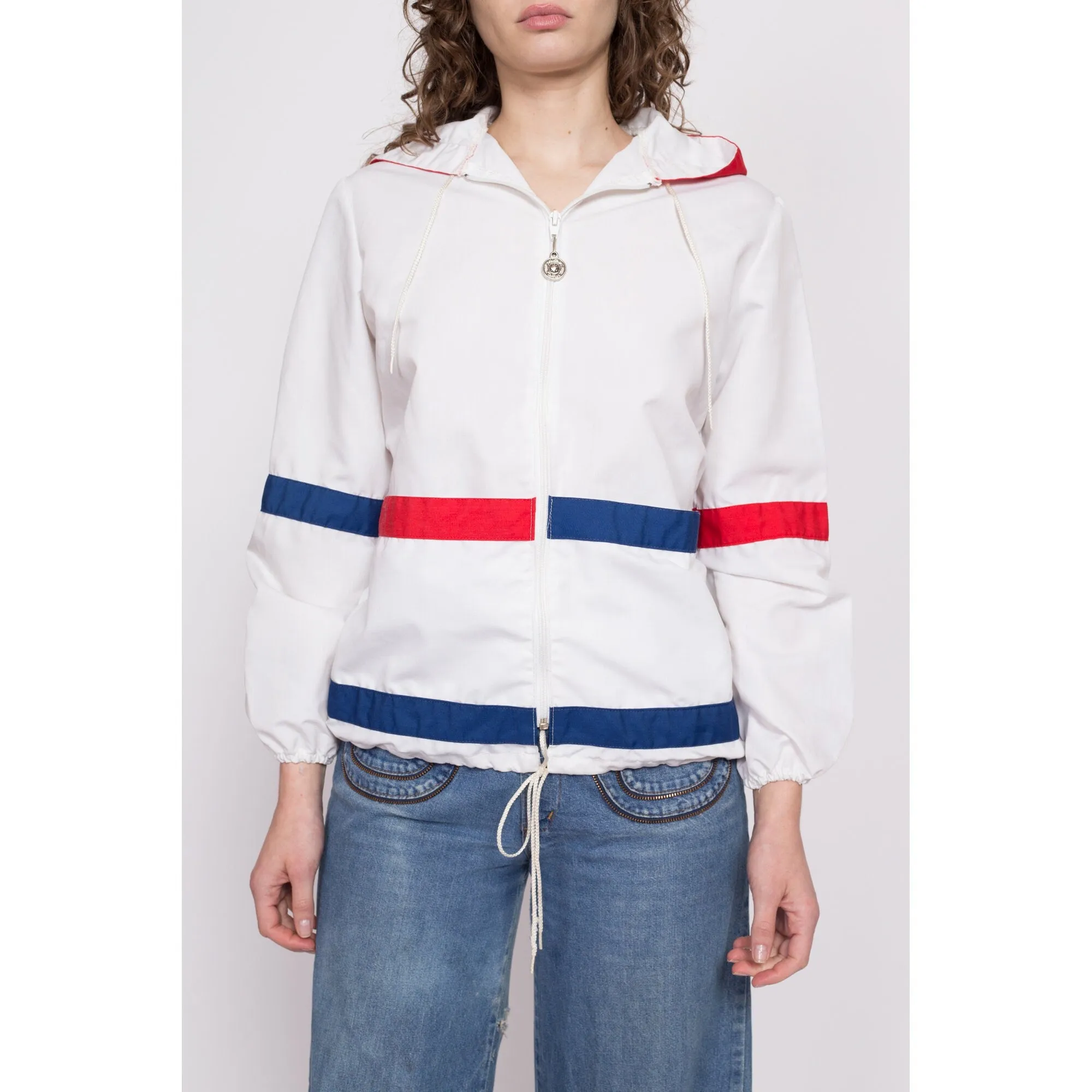 70s Mod Red White & Blue Striped Windbreaker - Petite Medium