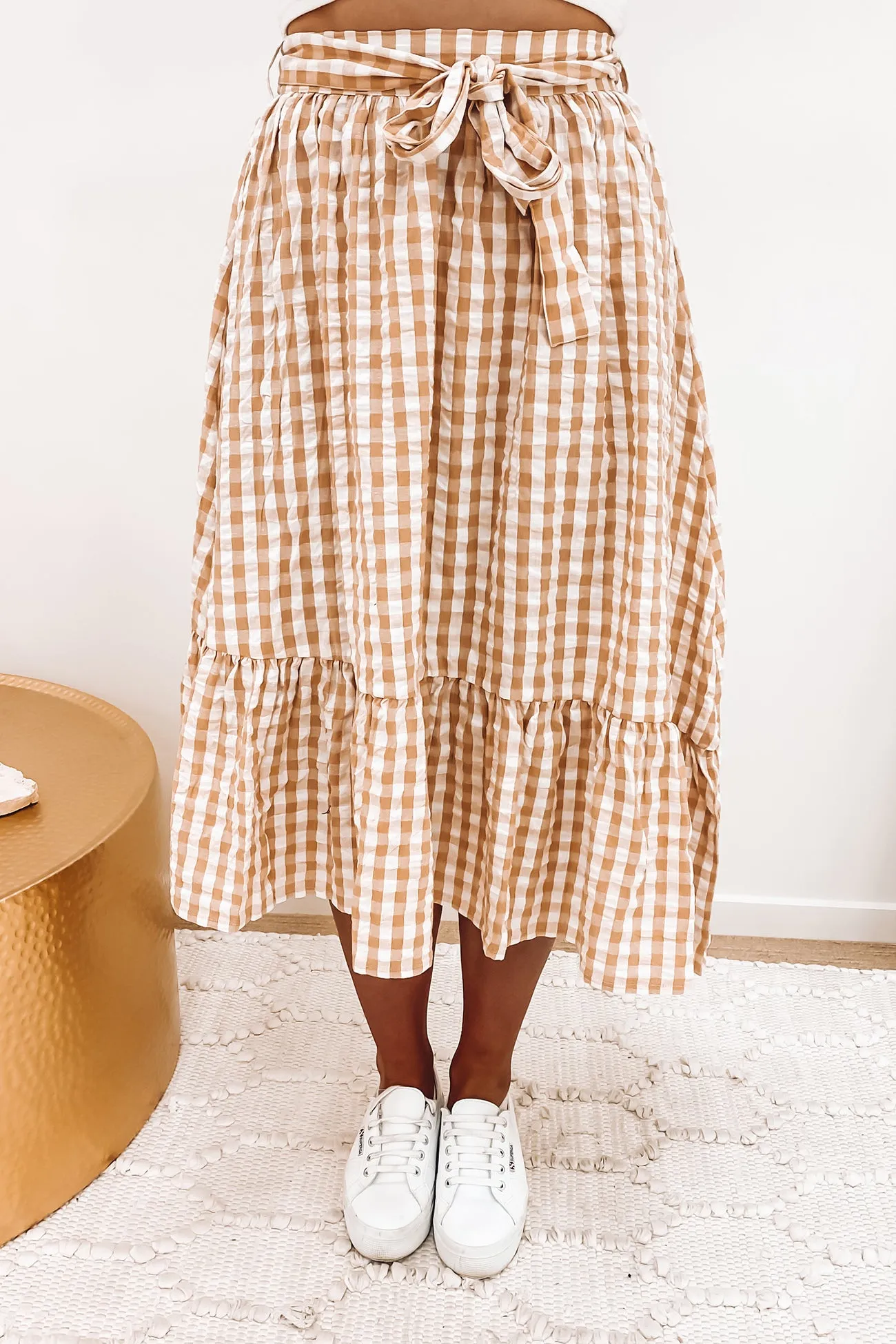 Adda Midi Skirt Beige Gingham