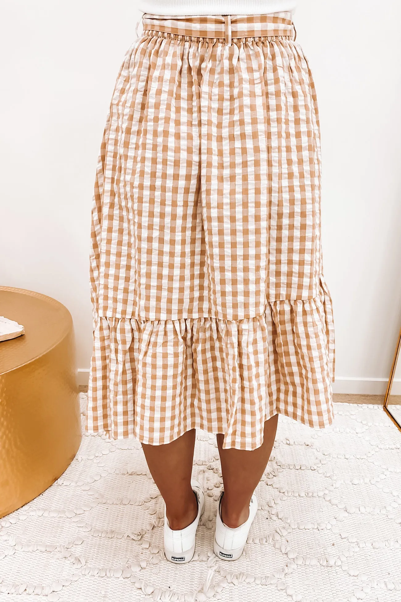 Adda Midi Skirt Beige Gingham