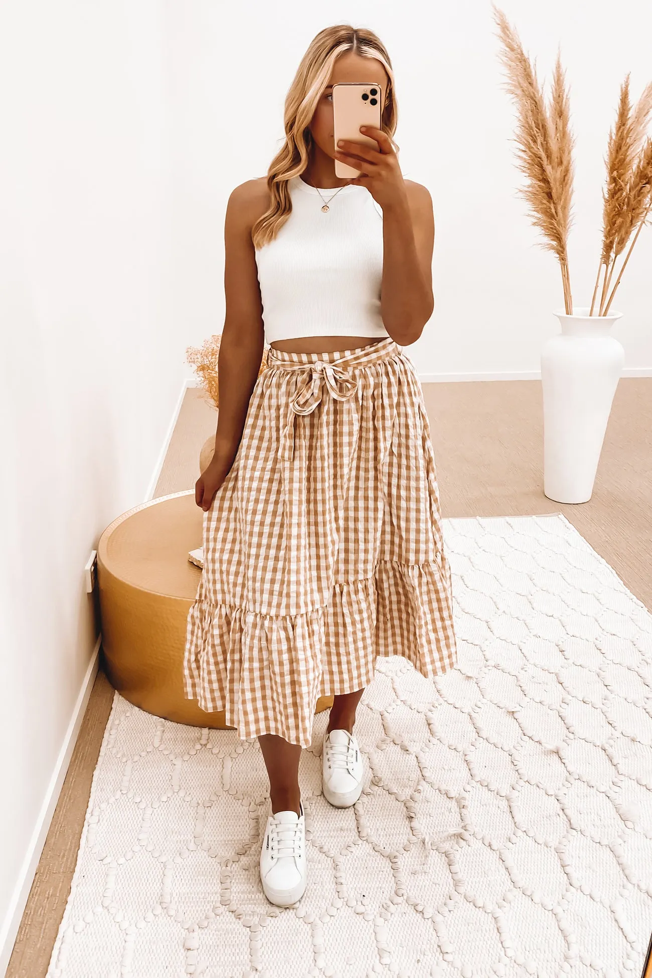 Adda Midi Skirt Beige Gingham