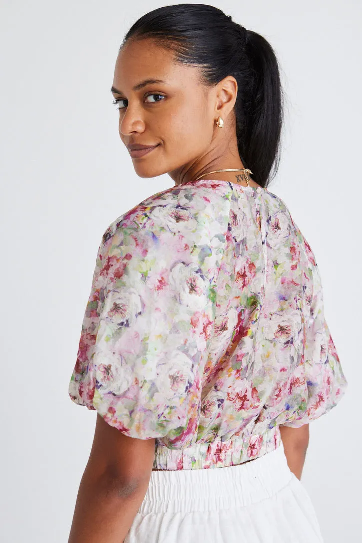 Ayres Monet Floral Puff Sleeve Crop Top