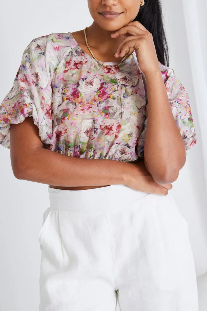 Ayres Monet Floral Puff Sleeve Crop Top