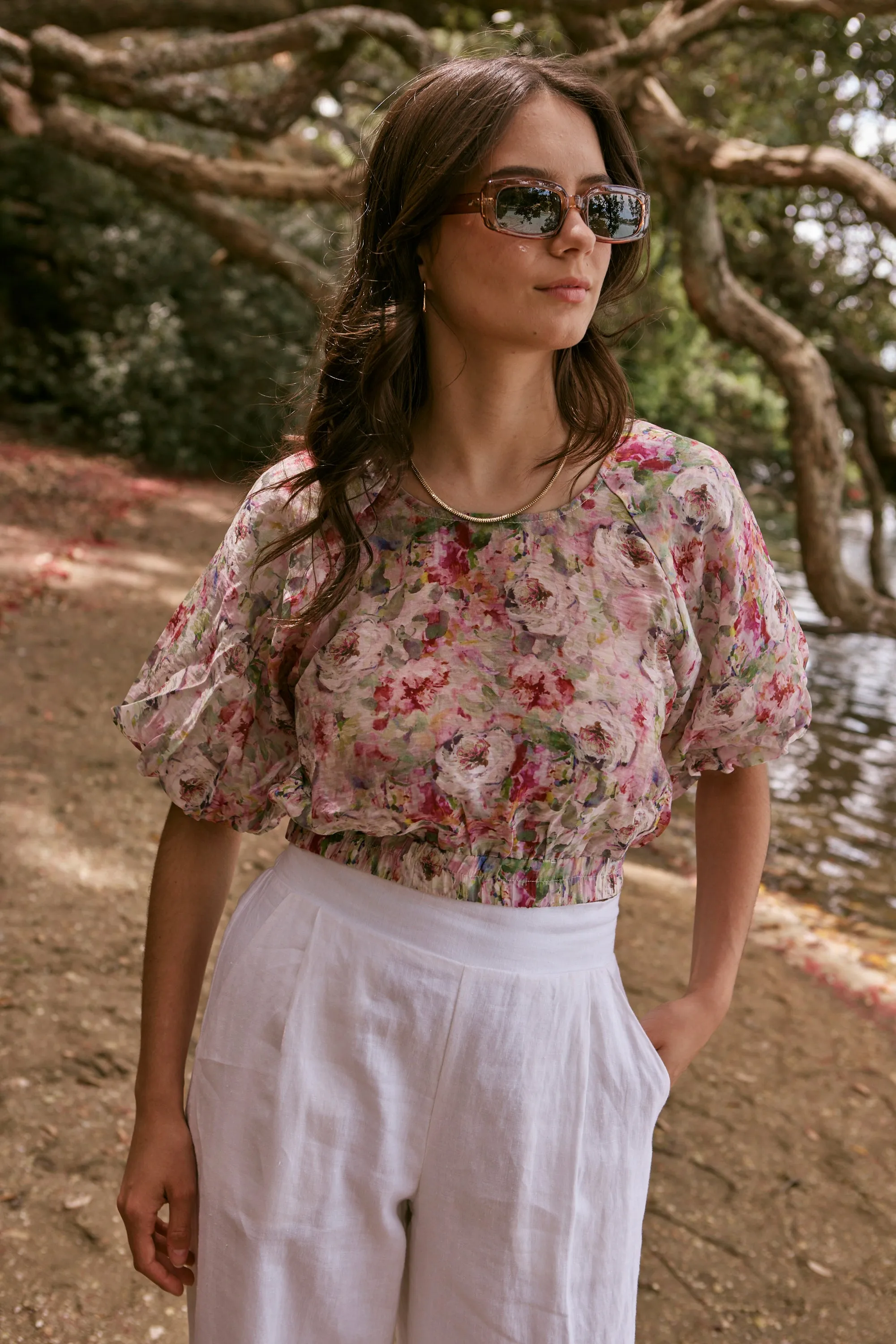 Ayres Monet Floral Puff Sleeve Crop Top