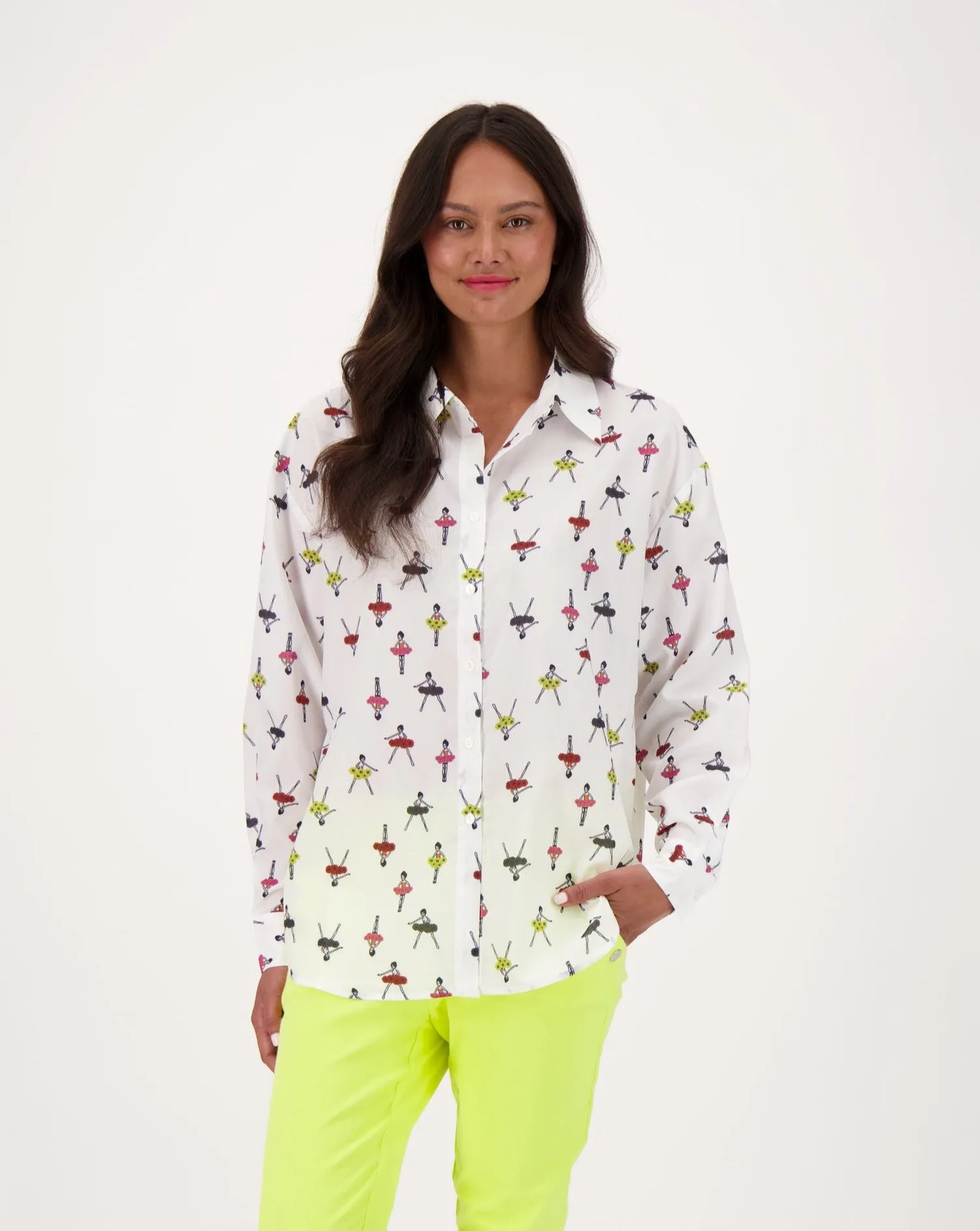 Ballerina Print Button Up Shirt