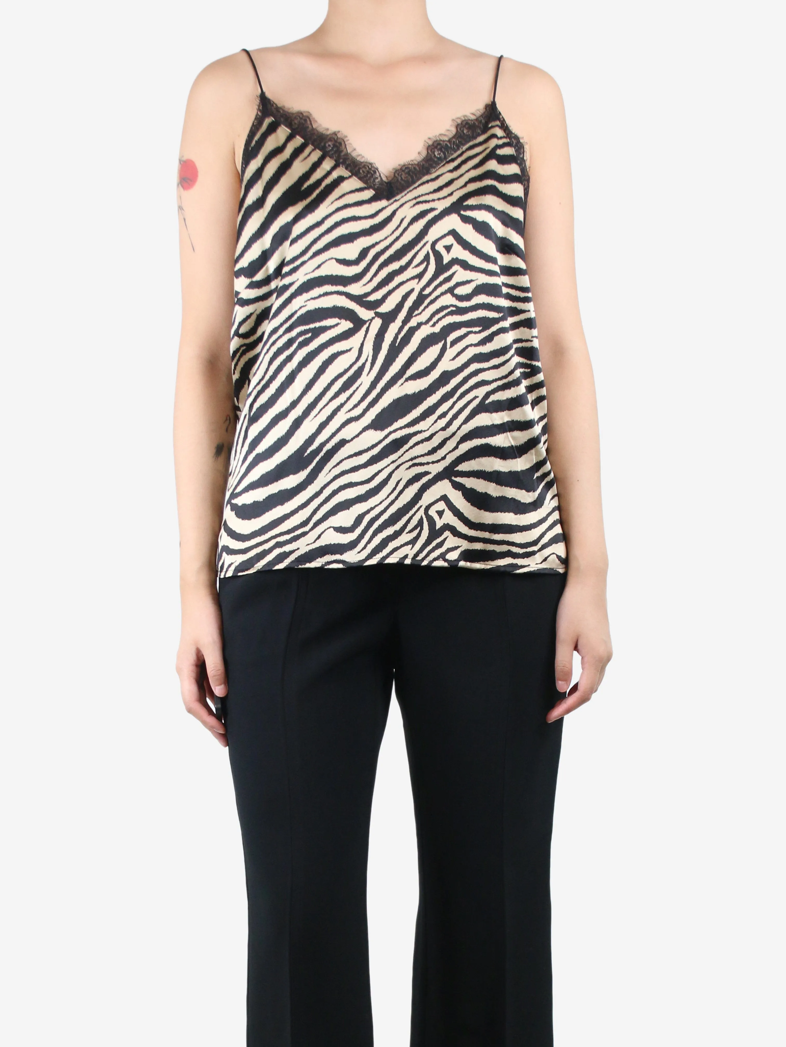 Beige and black silk zebra-print camisole - size M