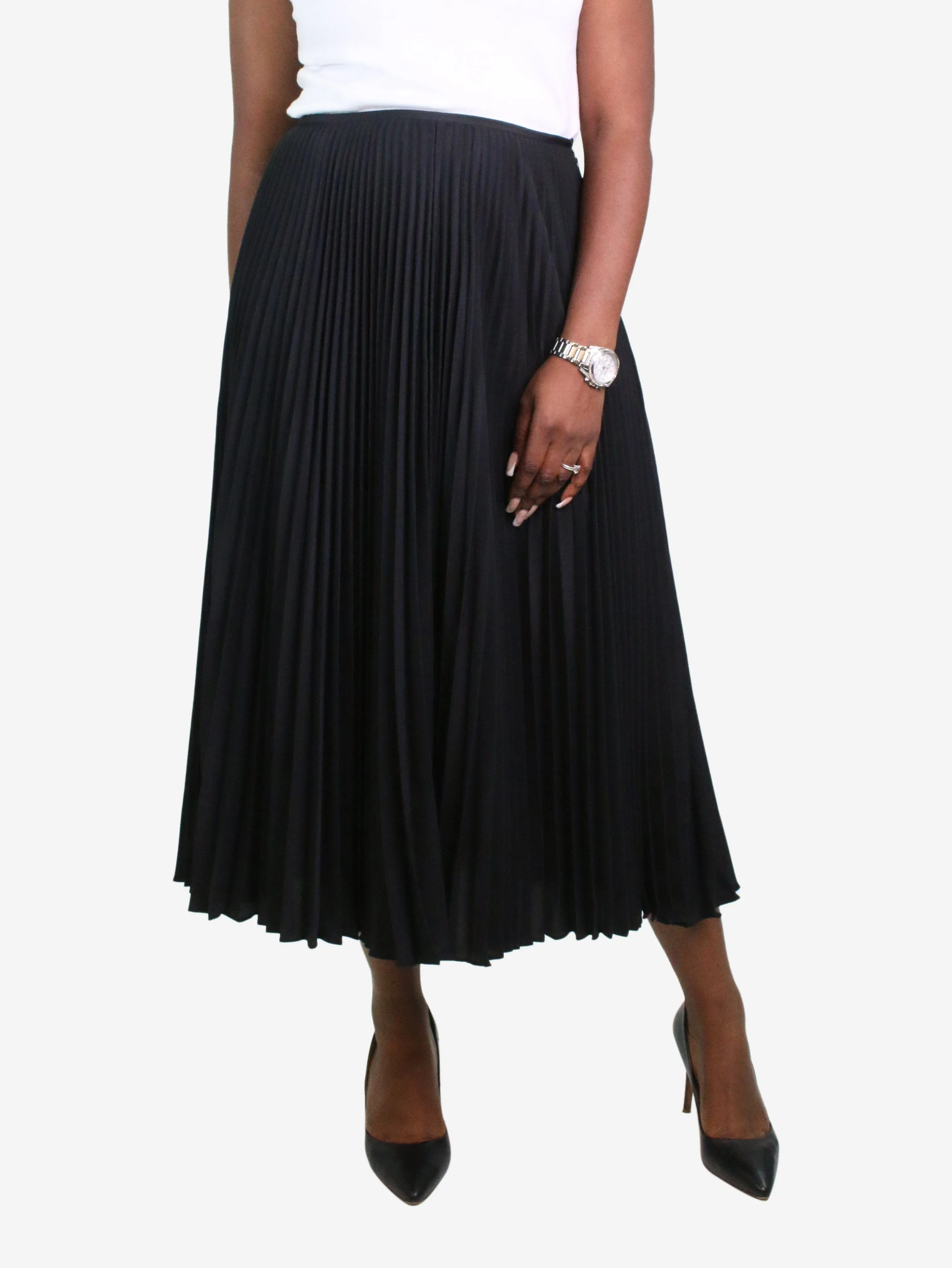 Black pleated midi skirt - size UK 14