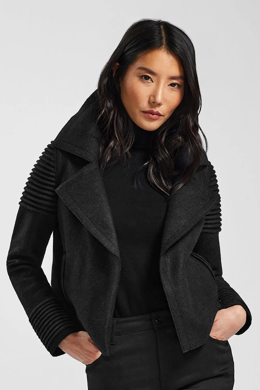 Bomber Jacket with Ribbed Shoulders and Cuffs