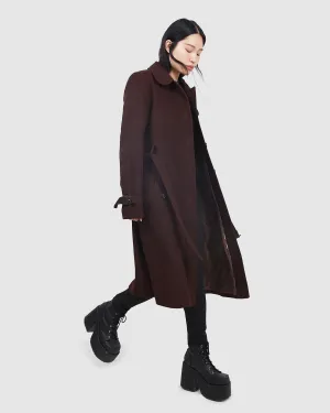 Burberry Burgundy Wool Classic Single Breast Long Coat - 12