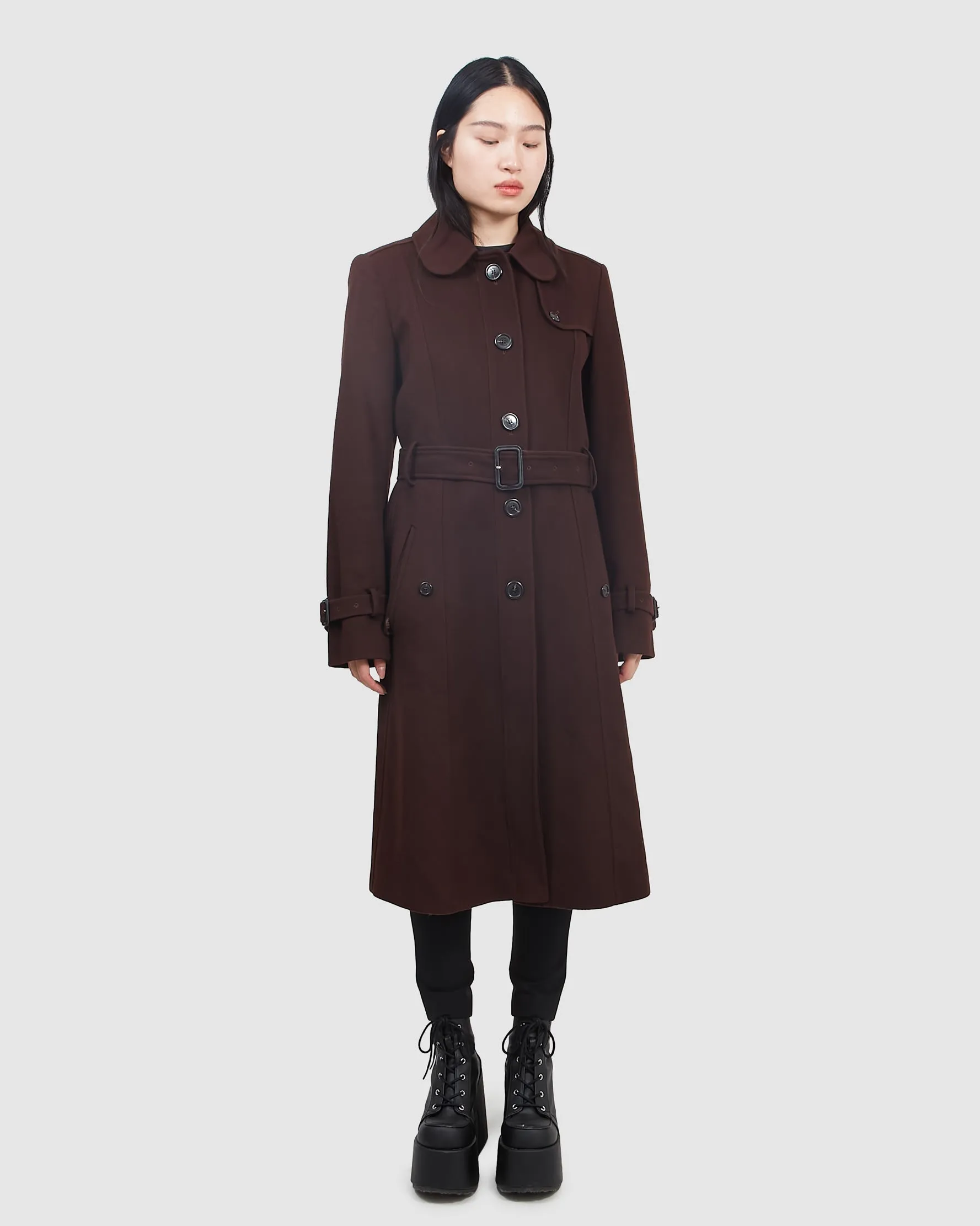 Burberry Burgundy Wool Classic Single Breast Long Coat - 12