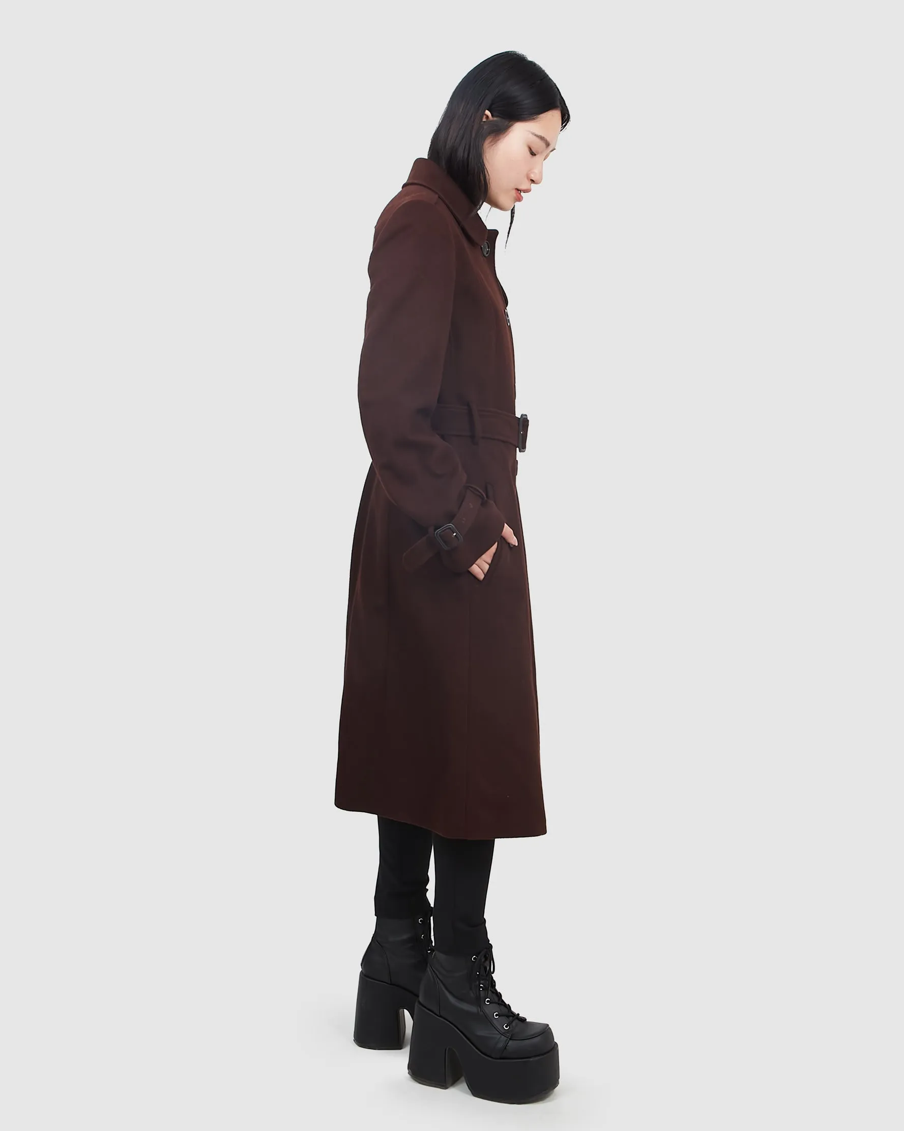 Burberry Burgundy Wool Classic Single Breast Long Coat - 12