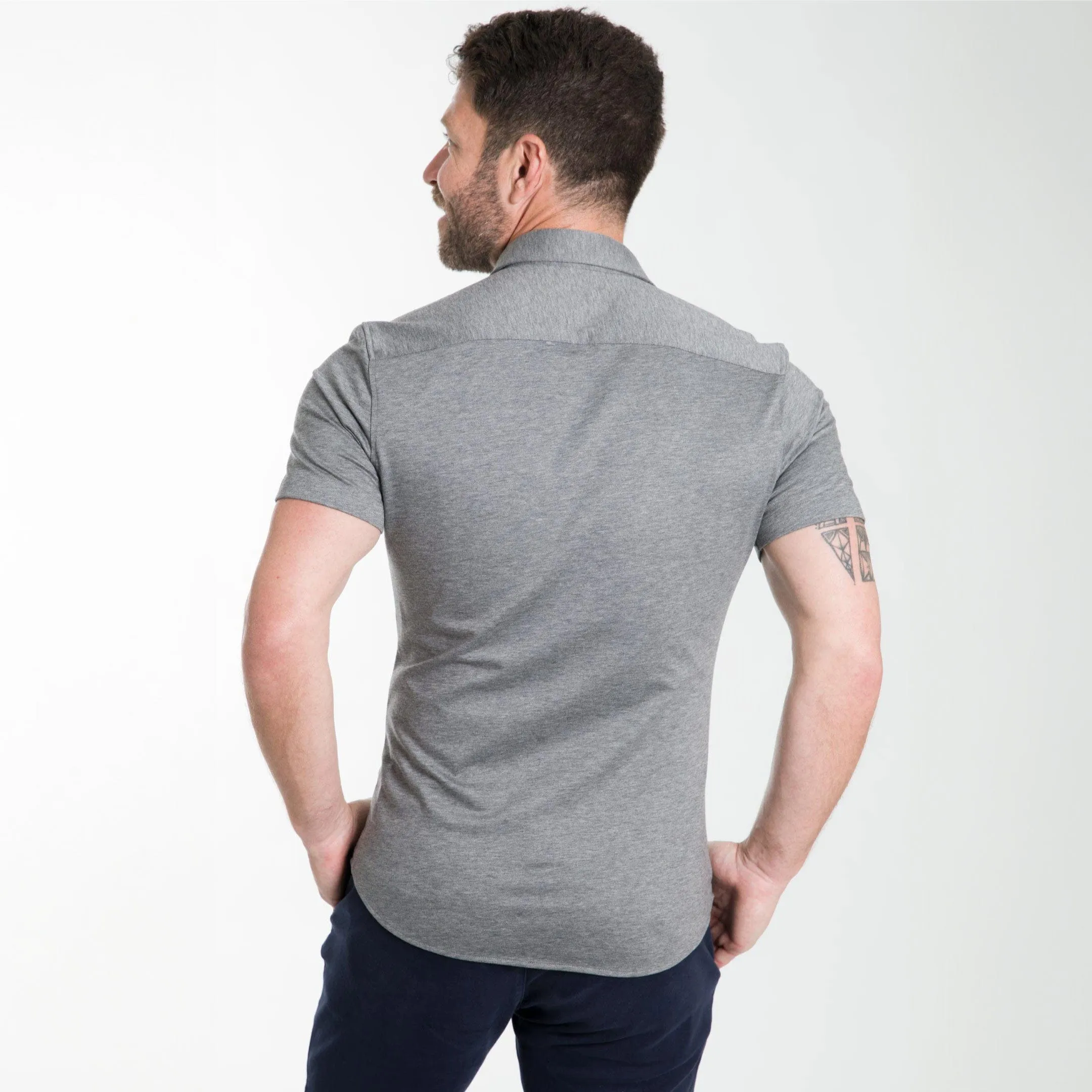 Charcoal Mélange Short Sleeve Performance Stretch Shirt