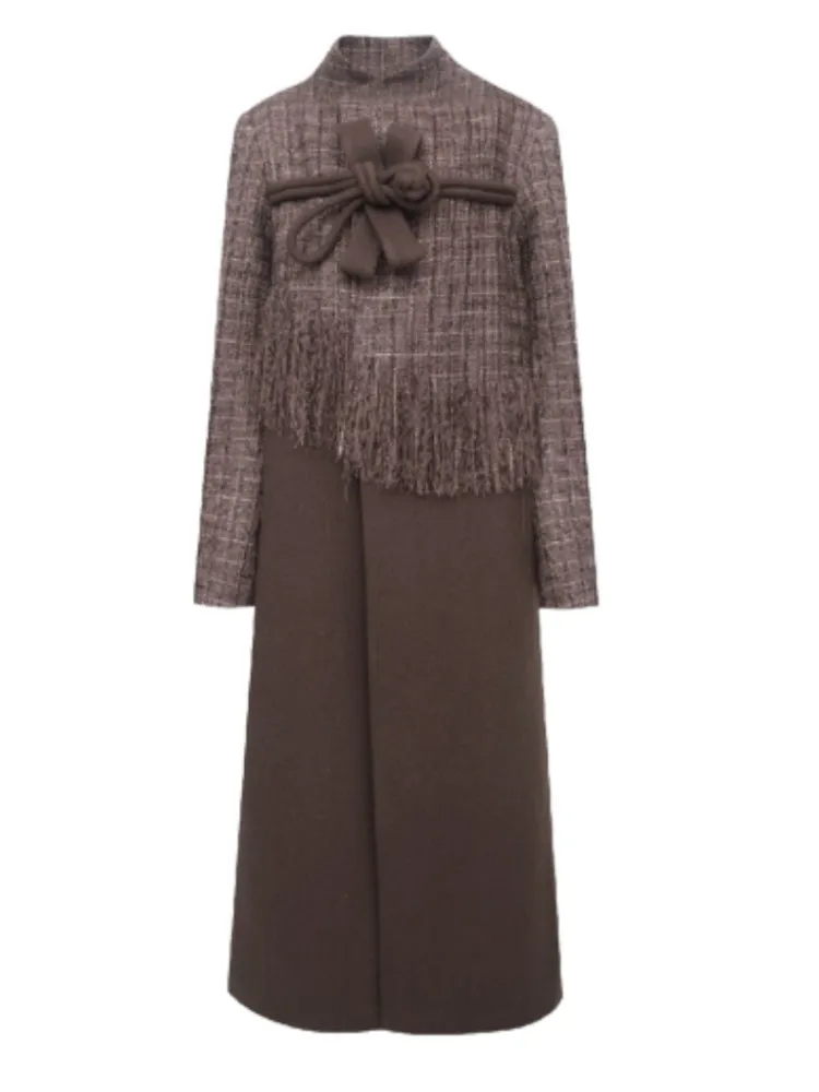 Chinese Style Button Fringe Splicing Wool Coat【s0000004407】