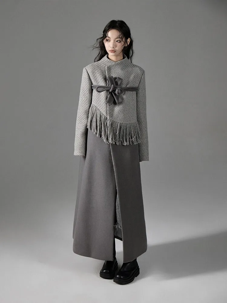 Chinese Style Button Fringe Splicing Wool Coat【s0000004407】