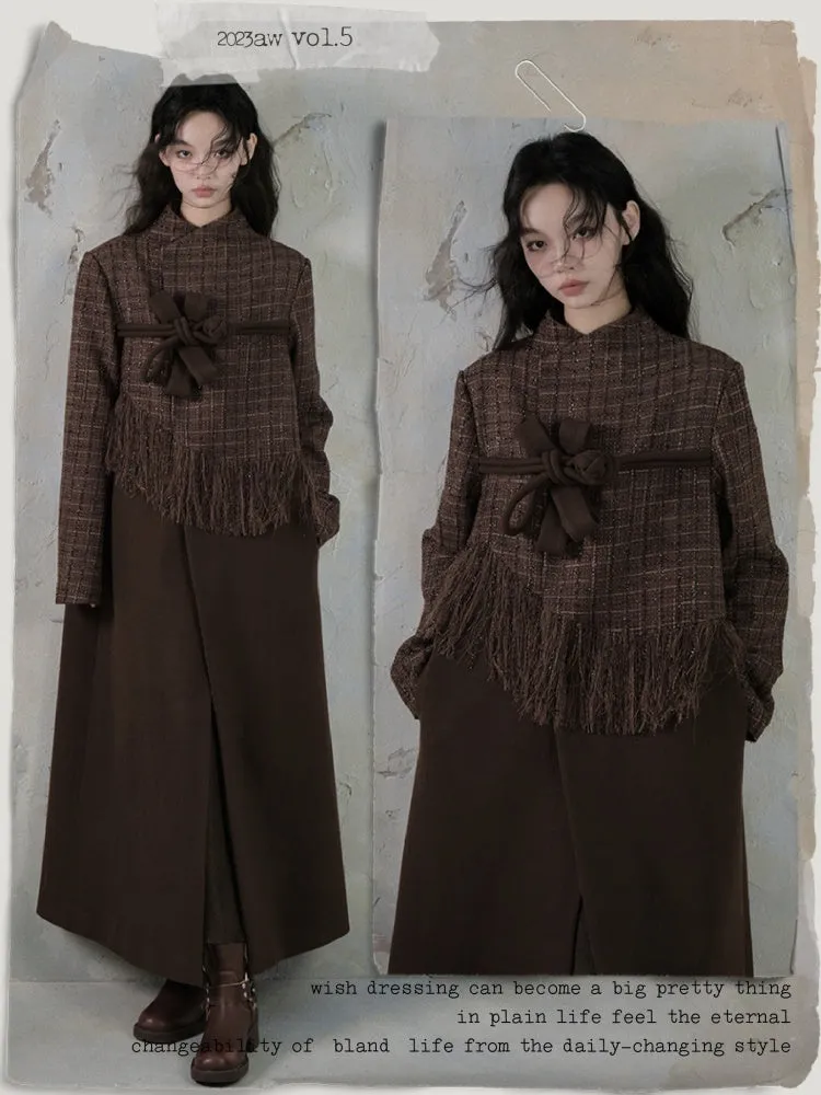 Chinese Style Button Fringe Splicing Wool Coat【s0000004407】