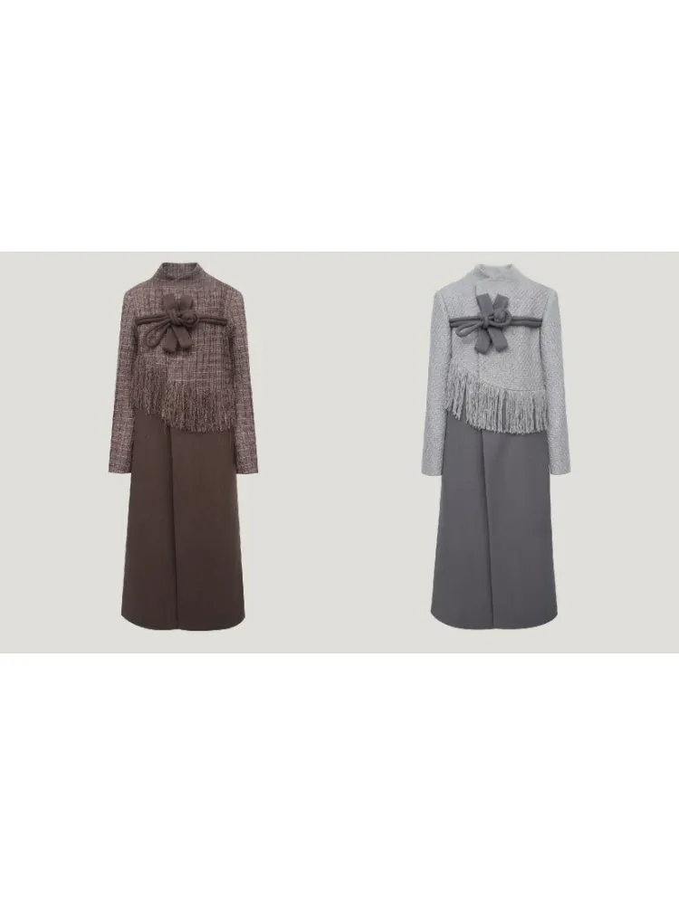 Chinese Style Button Fringe Splicing Wool Coat【s0000004407】