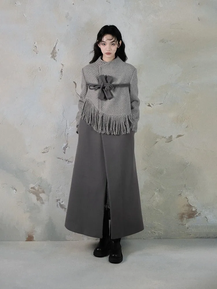 Chinese Style Button Fringe Splicing Wool Coat【s0000004407】