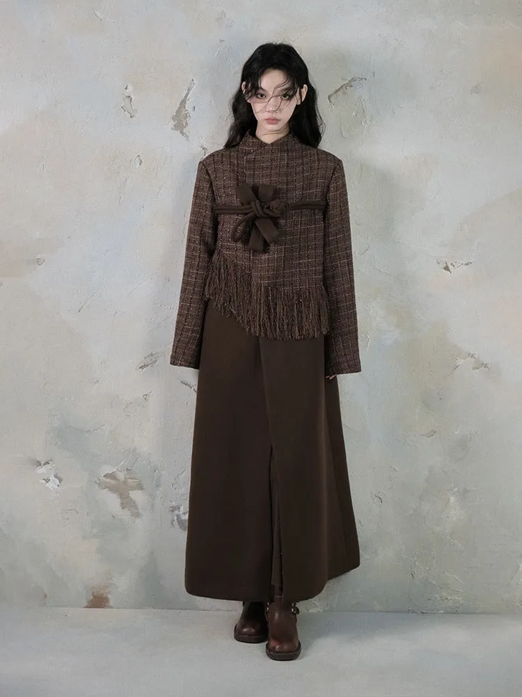 Chinese Style Button Fringe Splicing Wool Coat【s0000004407】