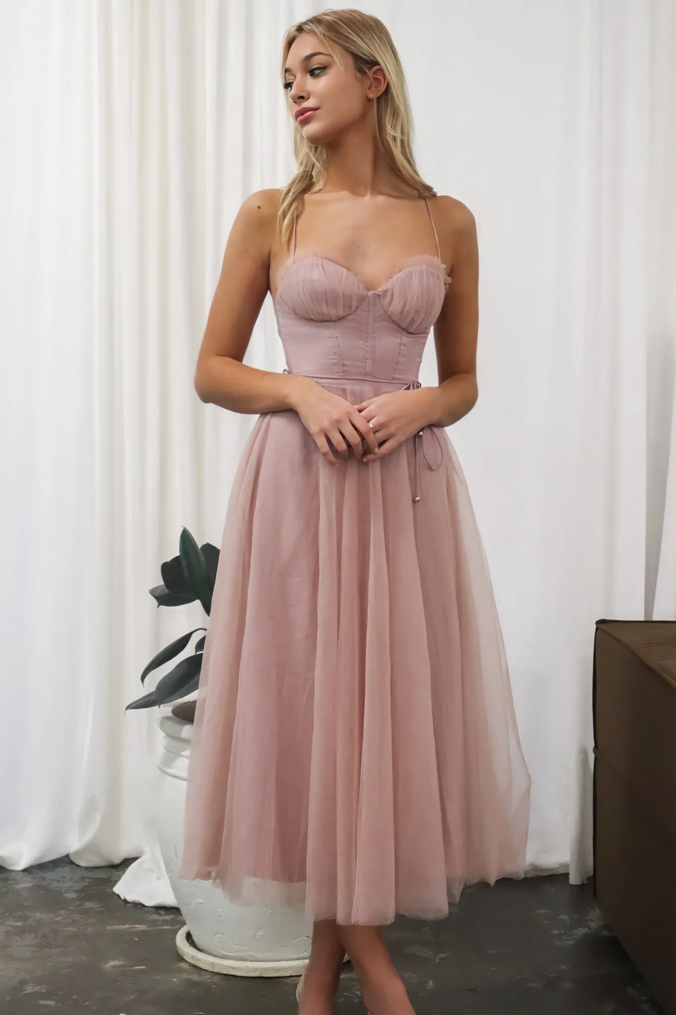 Cindy Tulle Midi Dress - Dusty Pink