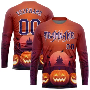 Custom 3D Pattern Halloween Pumpkins Horror Night Long Sleeve Performance T-Shirt