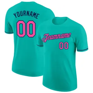 Custom Aqua Pink-Navy Performance T-Shirt