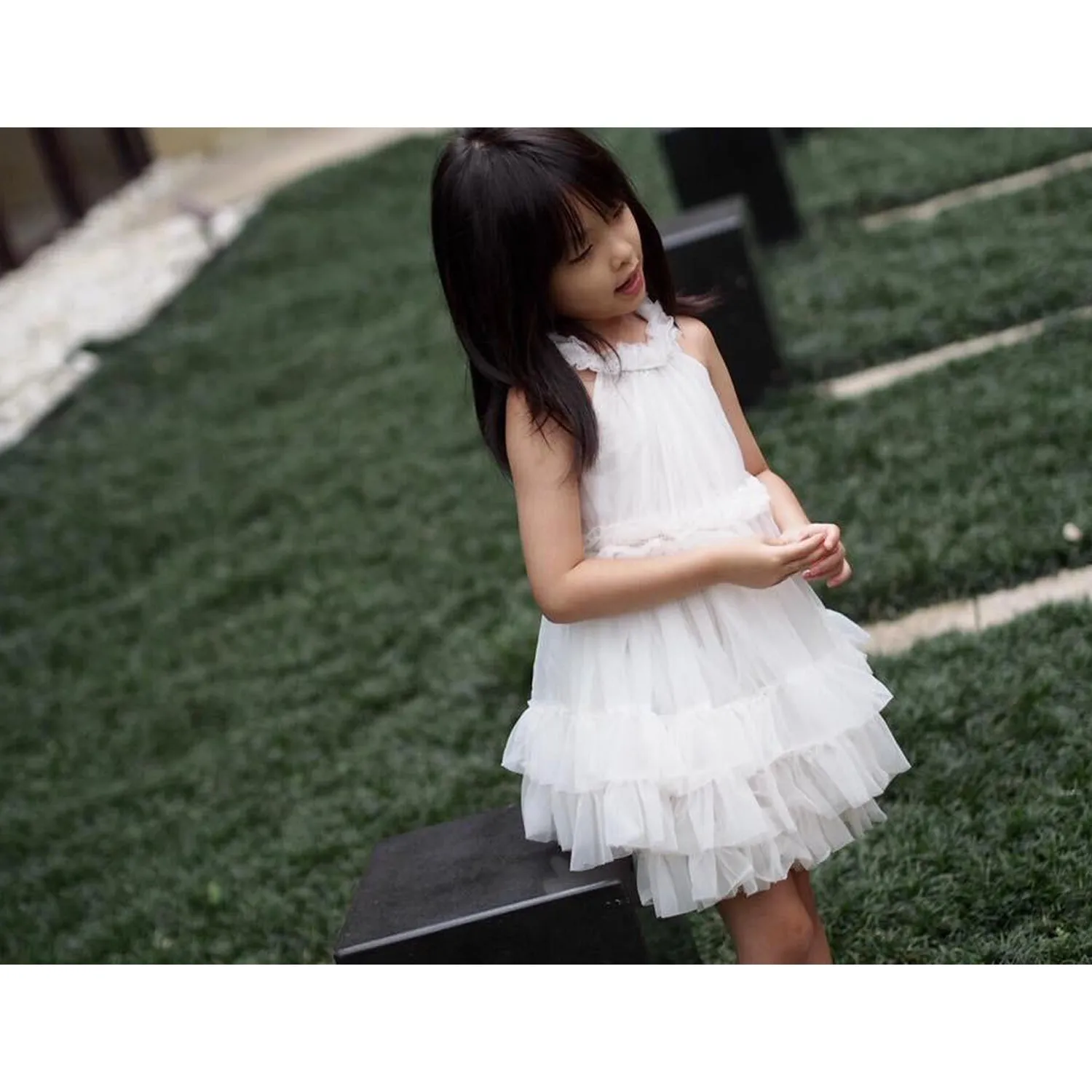 DOLLY by Le Petit Tom RUFFLED CHIFFON DANCE DRESS off-white