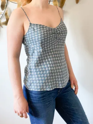 Esprit Blue Graphic 100% Silk Empire Waist Camisole Top - Small