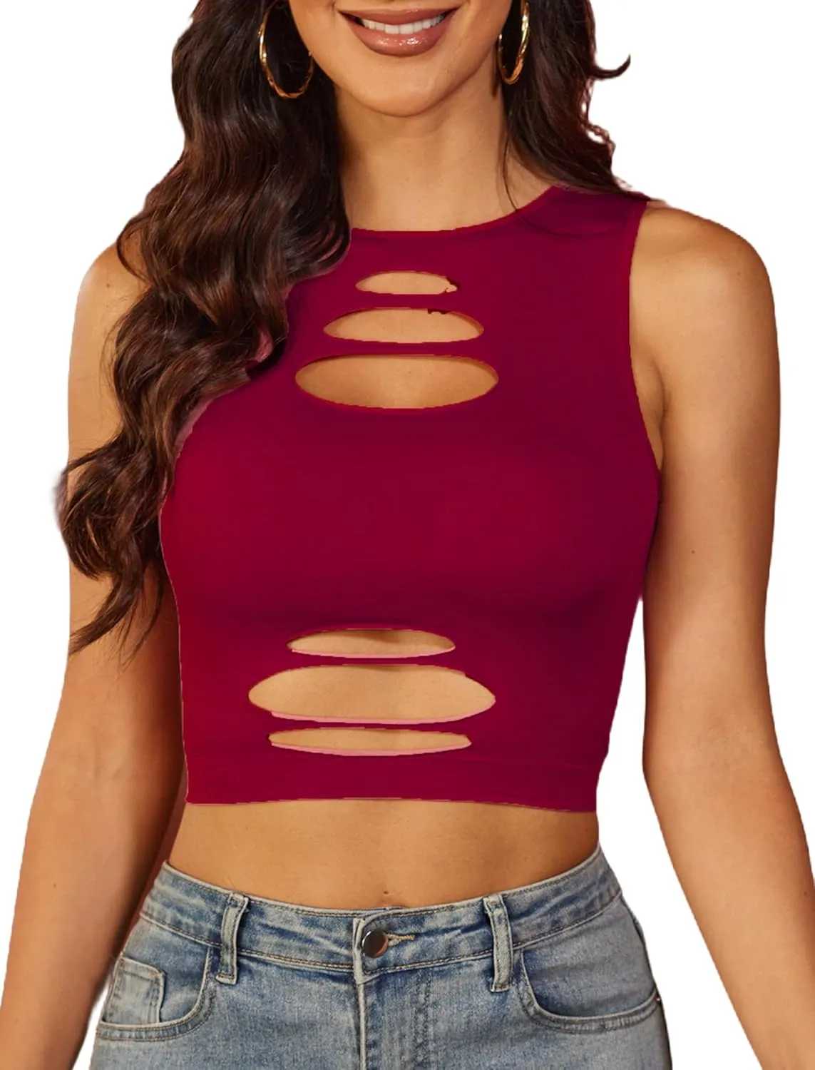 Fishnet Top Cut Out Crop Tank Top