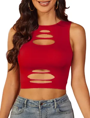 Fishnet Top Cut Out Crop Tank Top