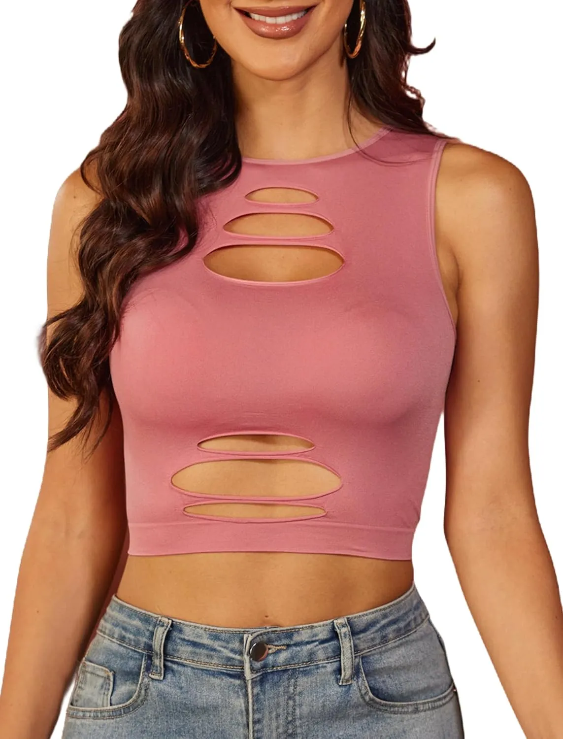 Fishnet Top Cut Out Crop Tank Top