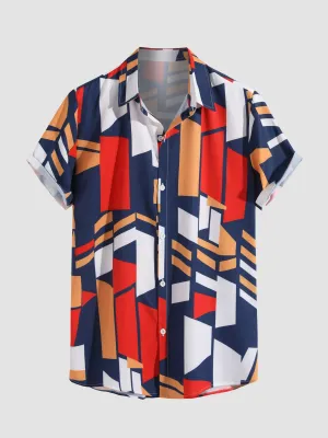 Geometry Print Button Up Shirt