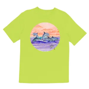 Girl's Dolphins Jumping Short Sleeve Green T-Shirt