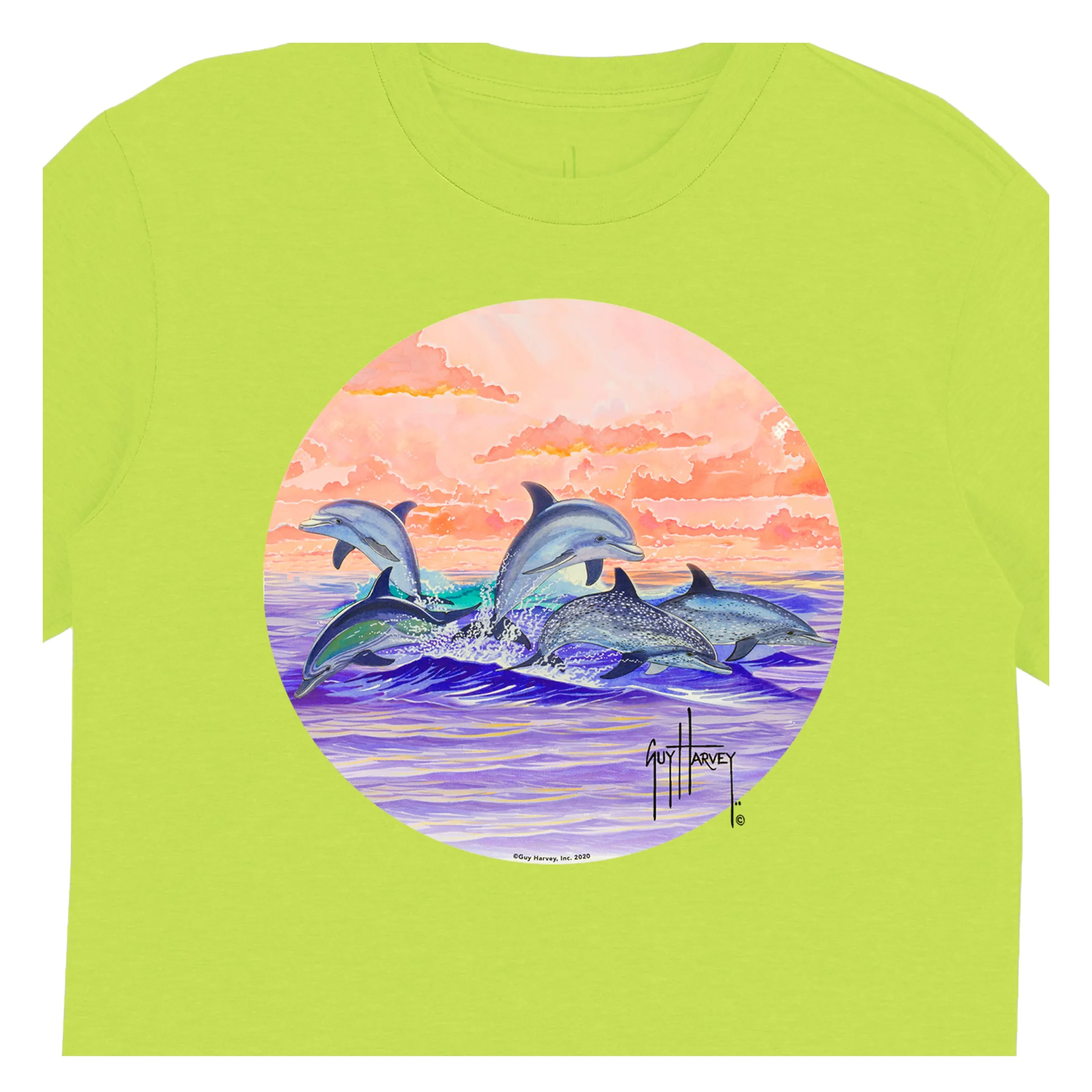 Girl's Dolphins Jumping Short Sleeve Green T-Shirt