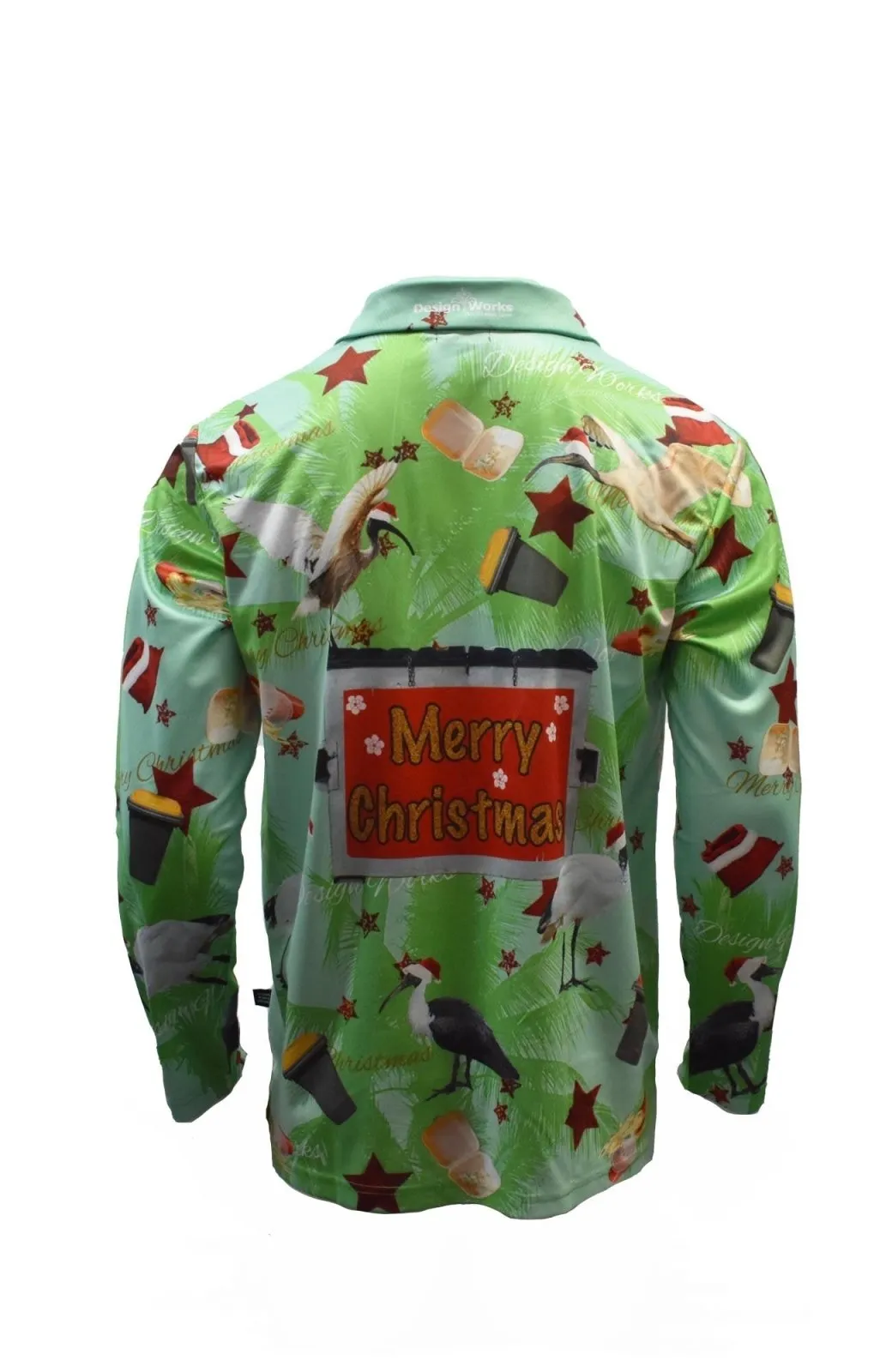 Green Adult Long Sleeve Button Up - Bin Chicken Ugly Christmas