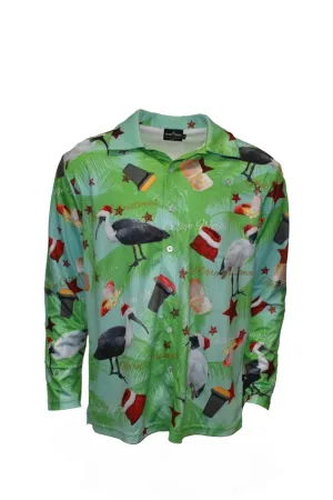 Green Adult Long Sleeve Button Up - Bin Chicken Ugly Christmas