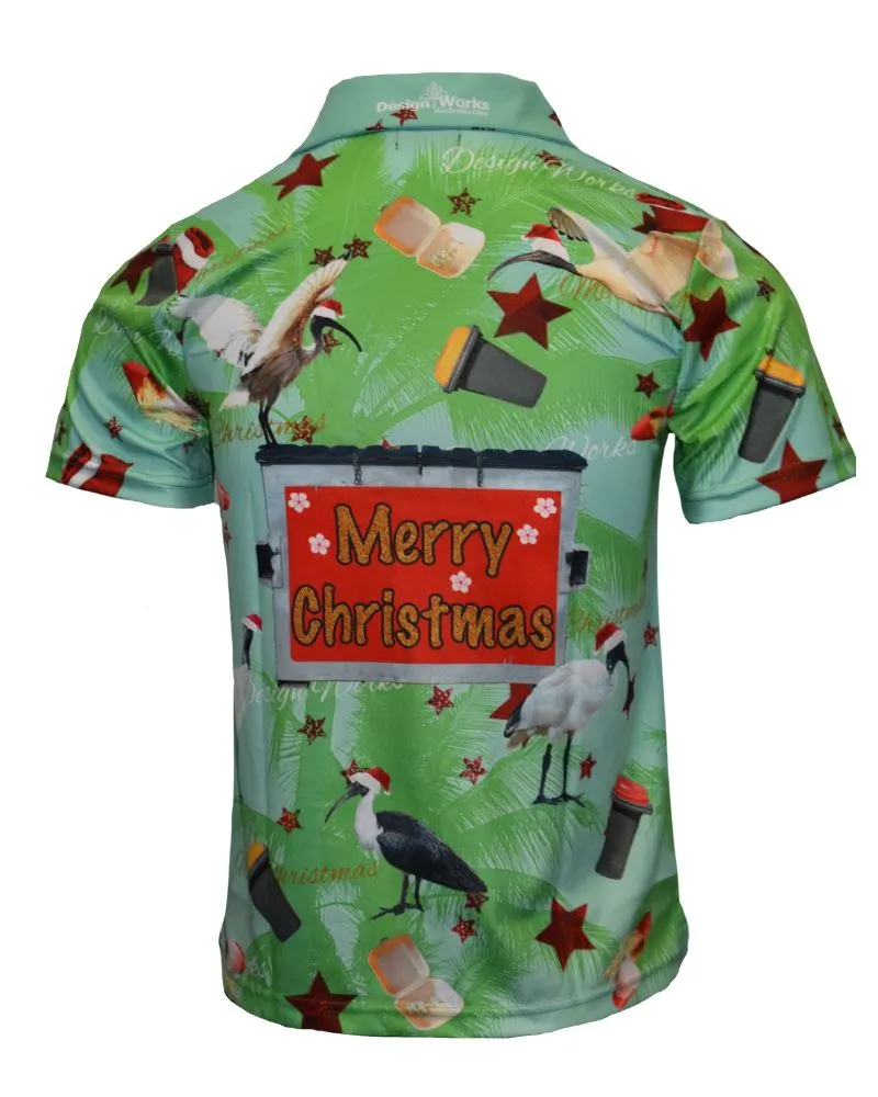 Green Adult Short Sleeve Button Up - Bin Chicken Ugly Christmas