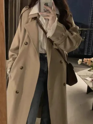 Korean Style Plus Size Ladies Slim Looking Lightly Mature Mid-Length Coat