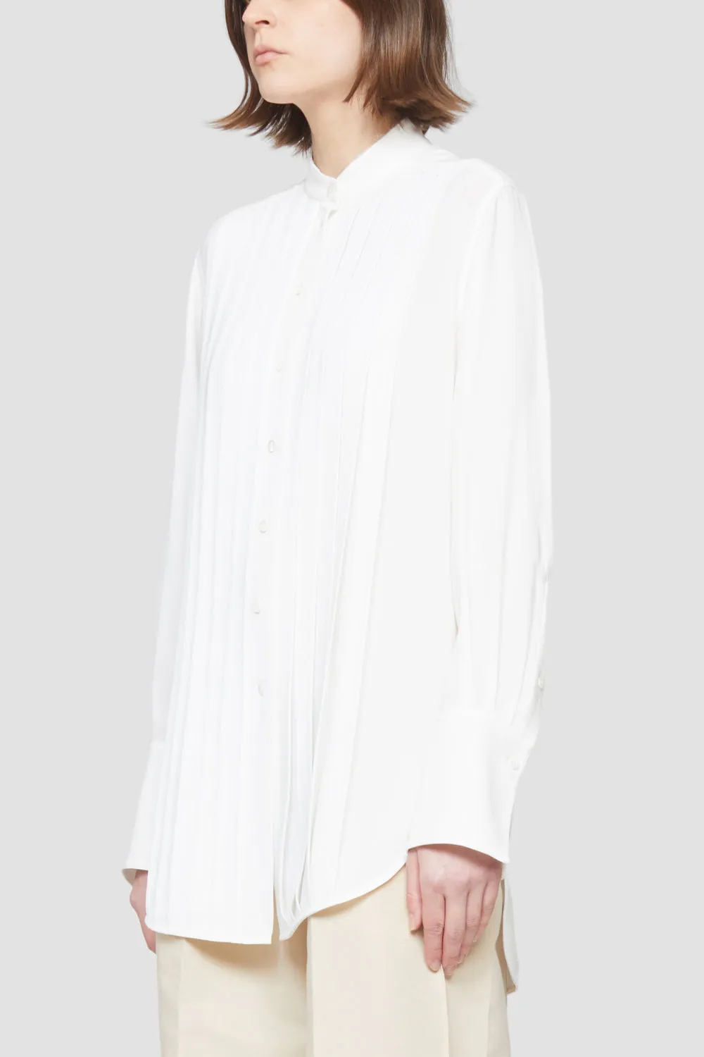 Long Sleeve Pleated Button-Up Shirt