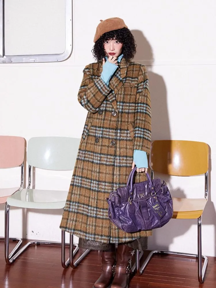 Loose long wool plaid coat【s0000005547】