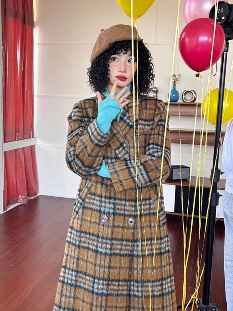 Loose long wool plaid coat【s0000005547】