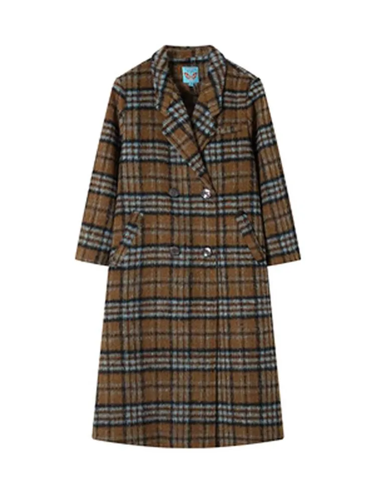 Loose long wool plaid coat【s0000005547】