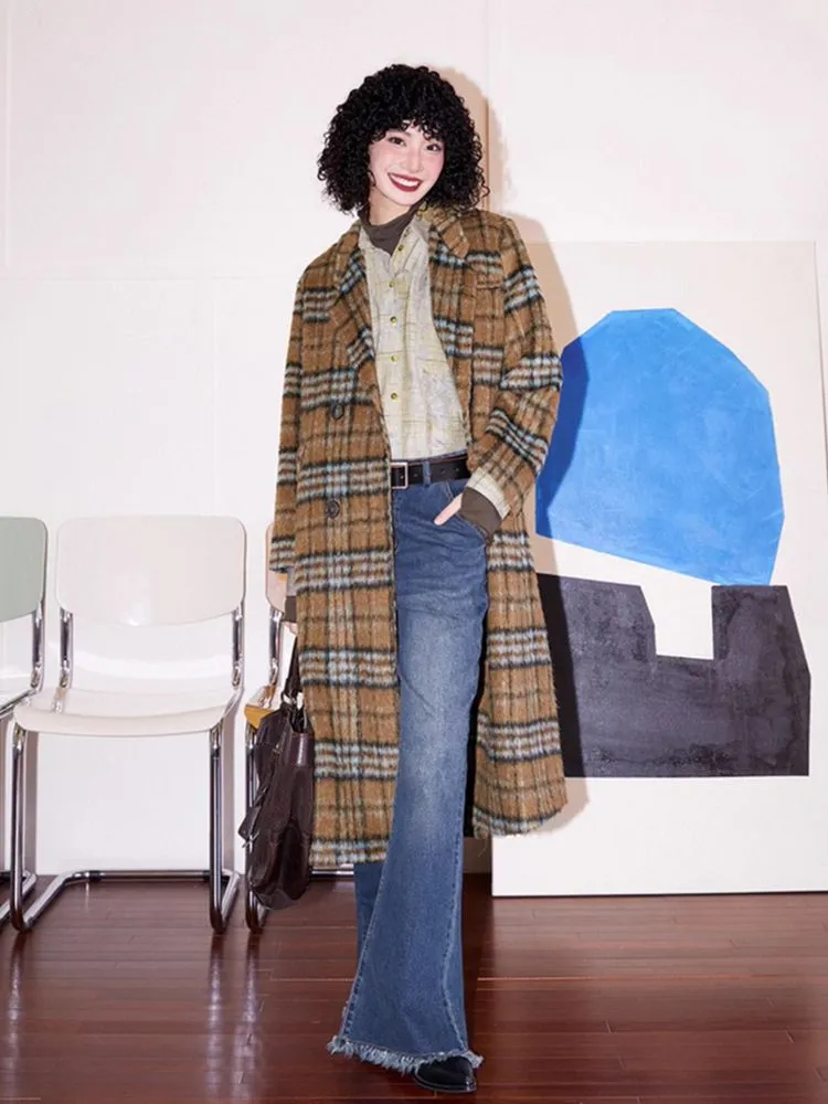 Loose long wool plaid coat【s0000005547】