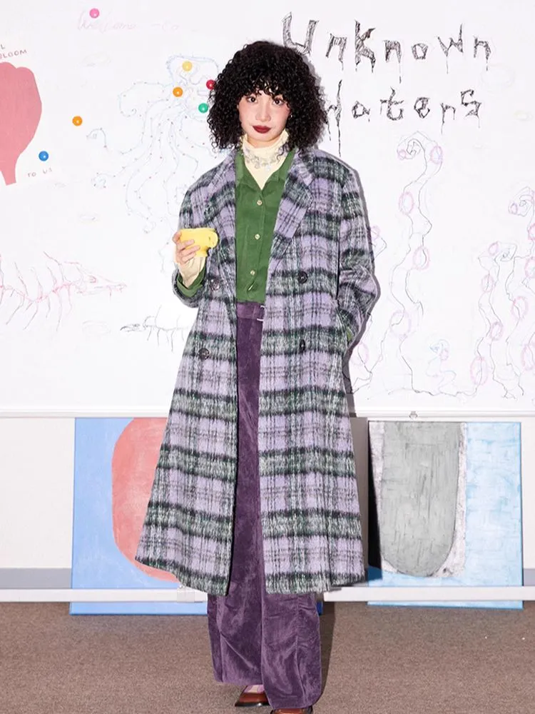 Loose long wool plaid coat【s0000005547】