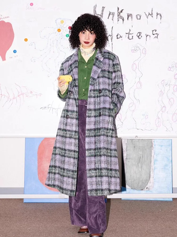 Loose long wool plaid coat【s0000005547】