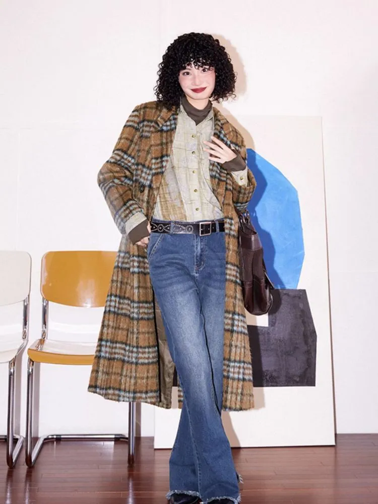 Loose long wool plaid coat【s0000005547】