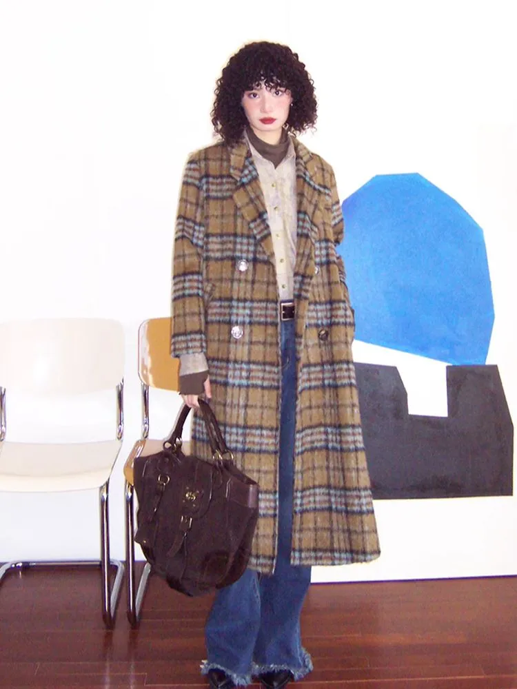 Loose long wool plaid coat【s0000005547】