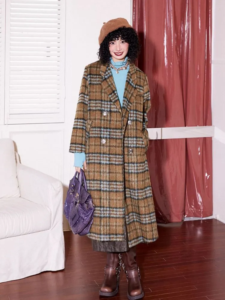 Loose long wool plaid coat【s0000005547】